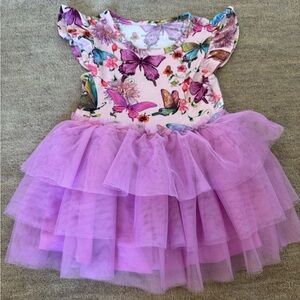 Posh peanut Tulle Bodysuit Dress in watercolor butterfly